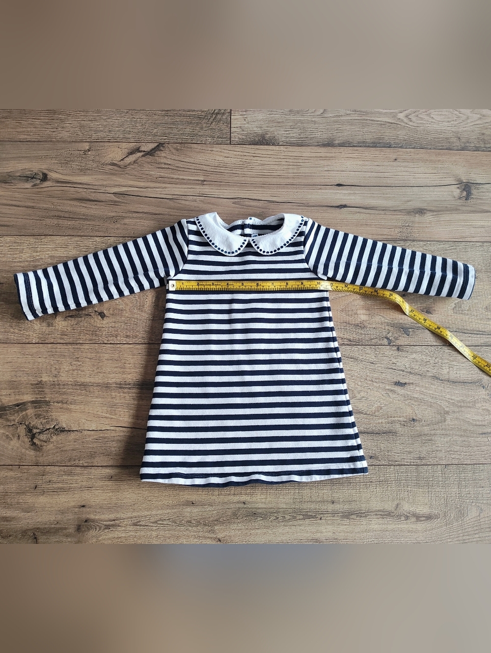 Jacadi Navy and White Striped Dress with Peter Pan Collar